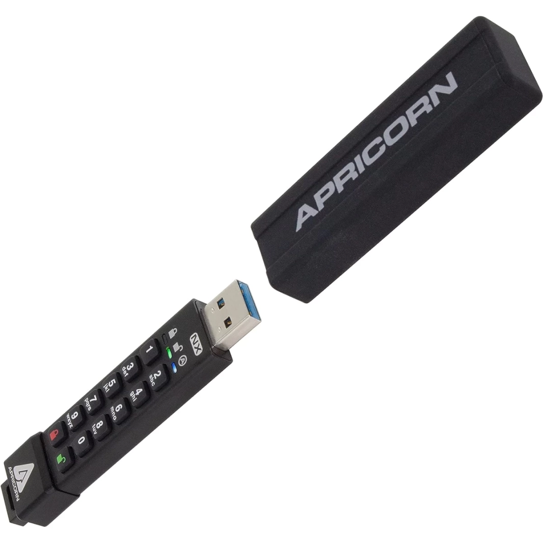 محرك أقراص فلاش USB 3.0 آمن ومصدق عليه من المستوى 3 من Lenovo Apricorn Aegis Secure Key 3 NX بسعة 64 جيجابايت ومشفر بـ 256 بت وفقًا لمعيار FIPS 140-2