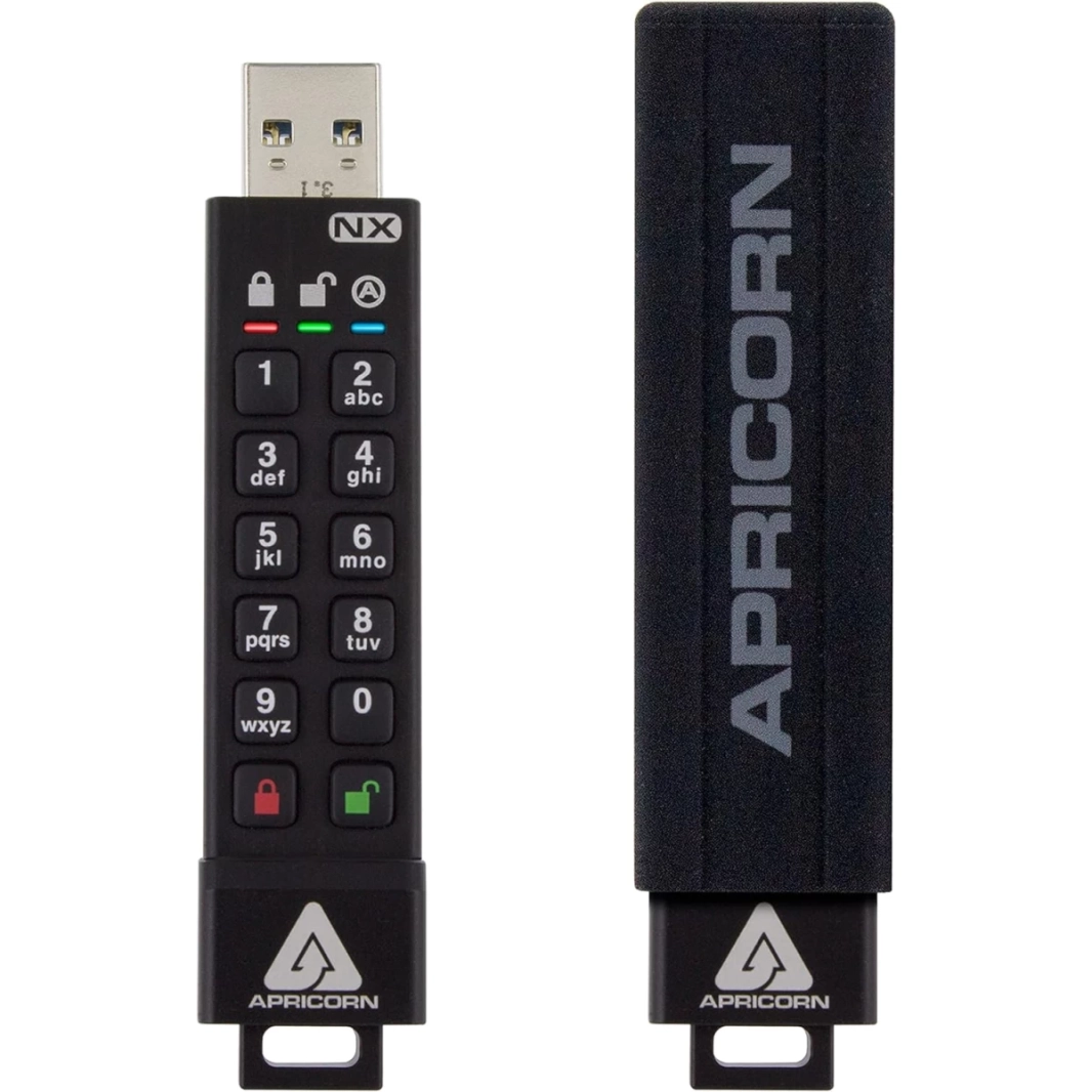 محرك أقراص فلاش USB 3.0 آمن ومصدق عليه من المستوى 3 من Lenovo Apricorn Aegis Secure Key 3 NX بسعة 64 جيجابايت ومشفر بـ 256 بت وفقًا لمعيار FIPS 140-2