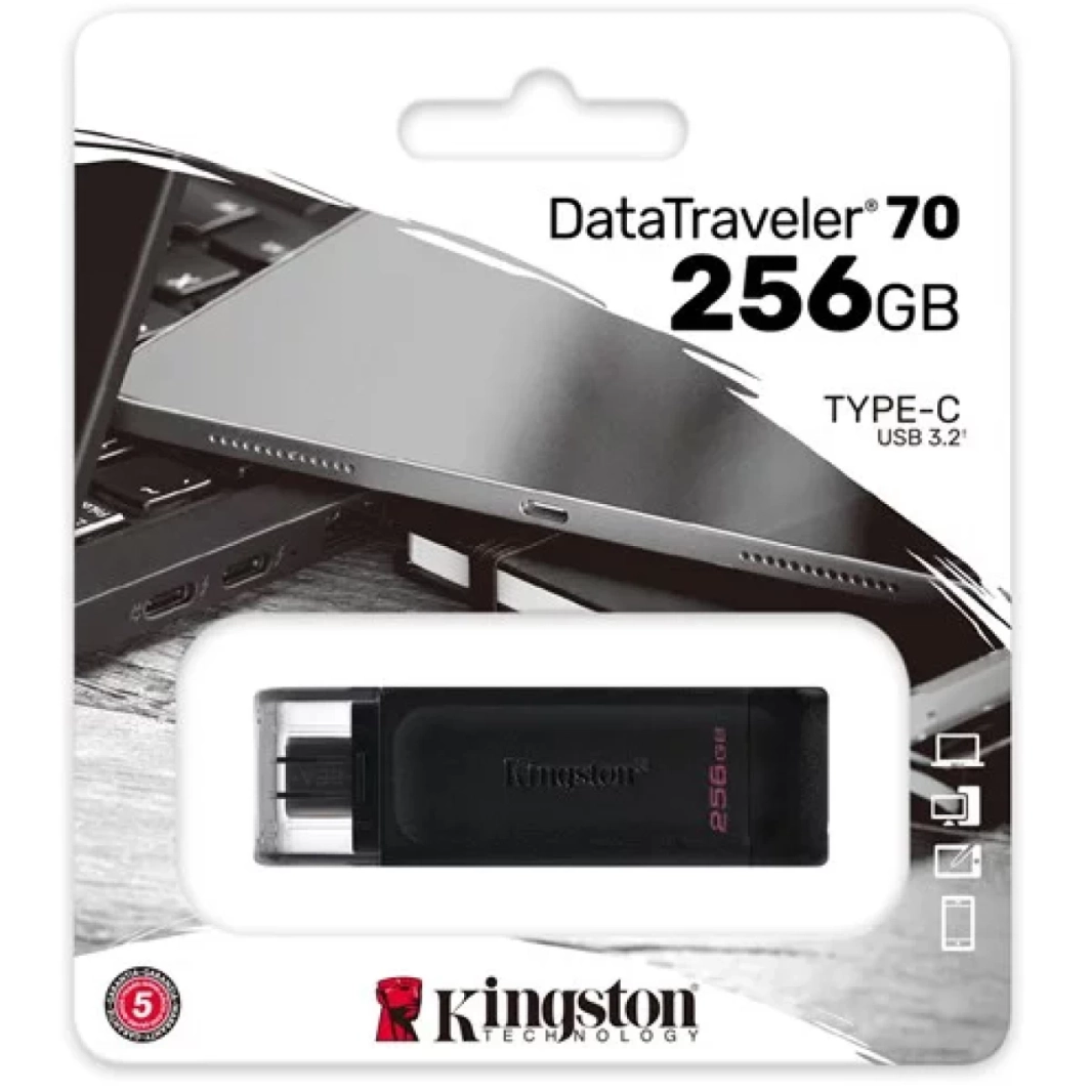 Kingston DataTraveler 70 256GB Portable & Lightweight USB-C Flash Memory , Black
