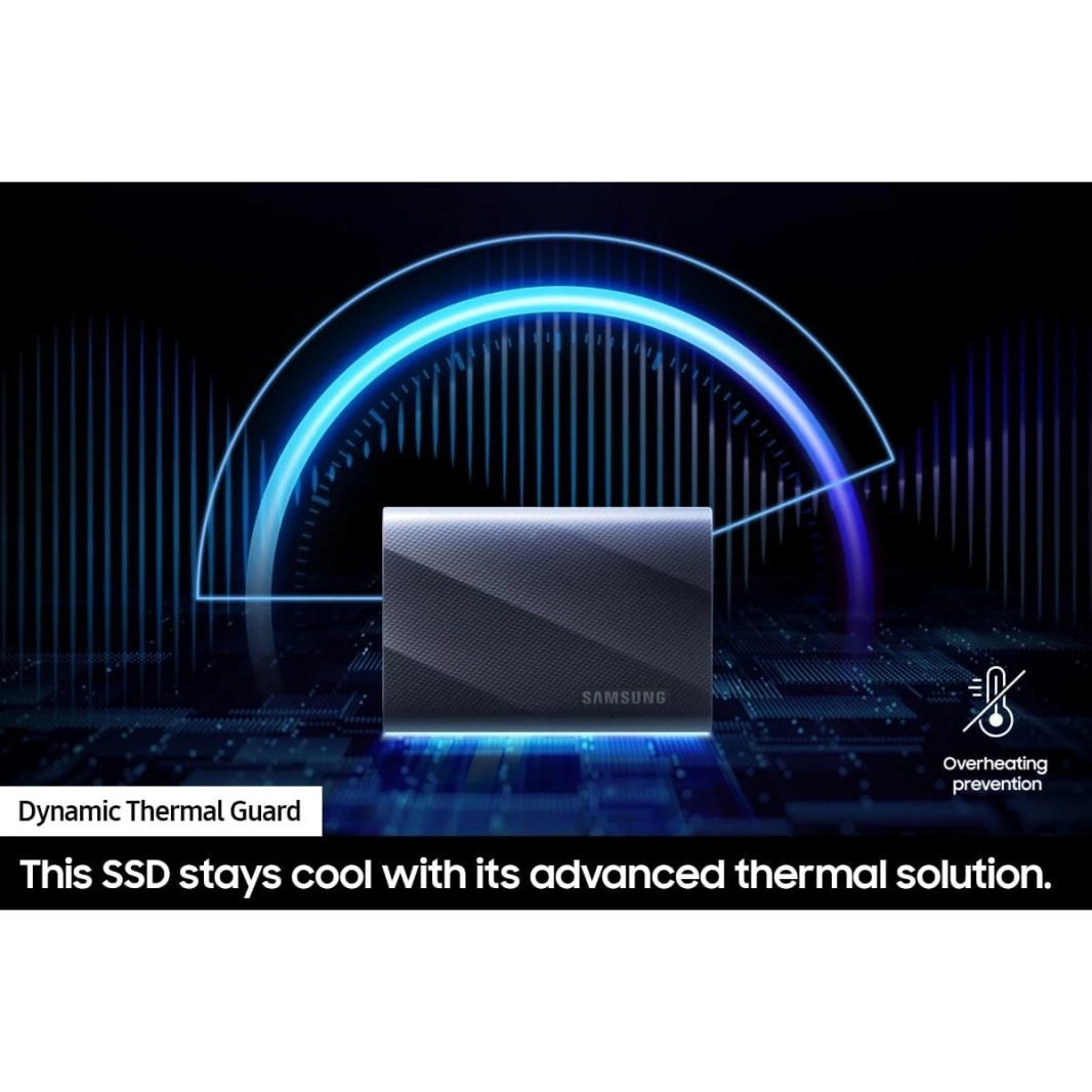 محرك أقراص SSD محمول T9 سعة 1 تيرابايت من سامسونج بمنفذ USB 3.2 من الجيل 2x2 بسرعات قراءة تصل إلى 2000 ميجابايت/ثانية للألعاب والطلاب والمحترفين