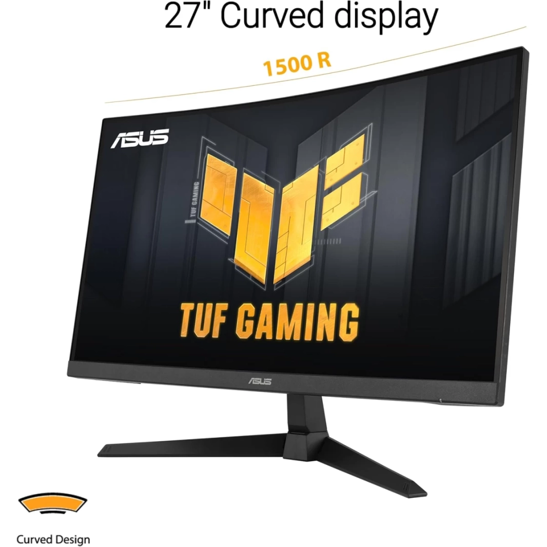 شاشة Asus TUF VG27VQ3B المنحنية مقاس 27 بوصة بدقة Full HD 1500R بمعدل تحديث 180 هرتز ووقت استجابة 1 مللي ثانية وتقنية DCI-P3: 90% FreeSync Shadow Boost Enhanced مع مكبر صوت - أسود