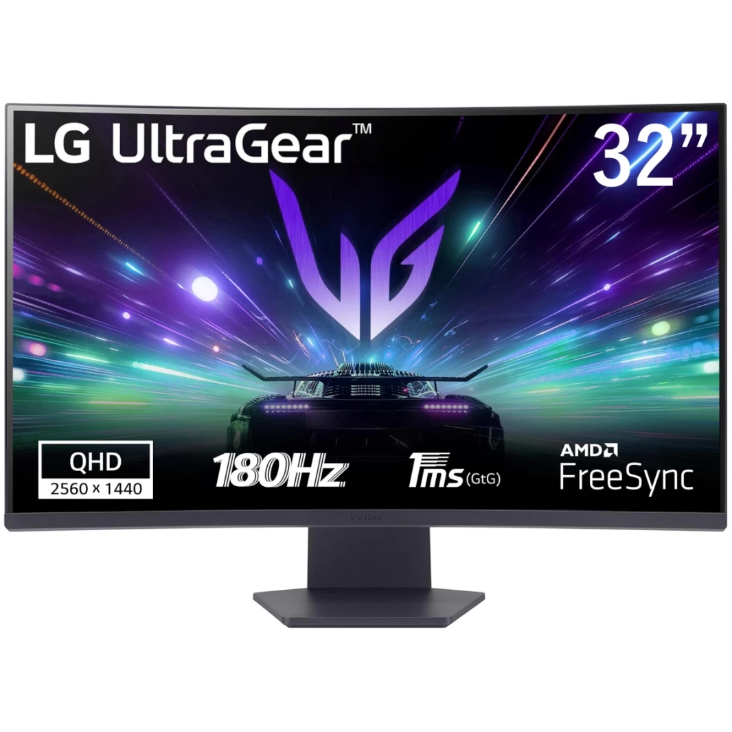 شاشة LG UltraGear 32GS60QC مقاس 32 بوصة منحنية 1000R 2K QHD بمعدل تحديث 180 هرتز ووقت استجابة 1 مللي ثانية وتقنية HDR 10 sRGB ونسبة 99% وتقنية AMD FreeSync وتصميم بدون حدود مع منفذي HDMI ومنفذ Display