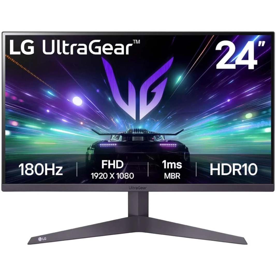 شاشة LG UltraGear 24GS50F مقاس 24 بوصة بدقة Full HD بمعدل تحديث 180 هرتز ووقت استجابة 1 مللي ثانية وتقنية HDR10 وتقنية AMD FreeSync وتصميم بدون حدود تقريبًا من 3 جوانب مع منفذي HDMI ومنفذ DisplayPort 