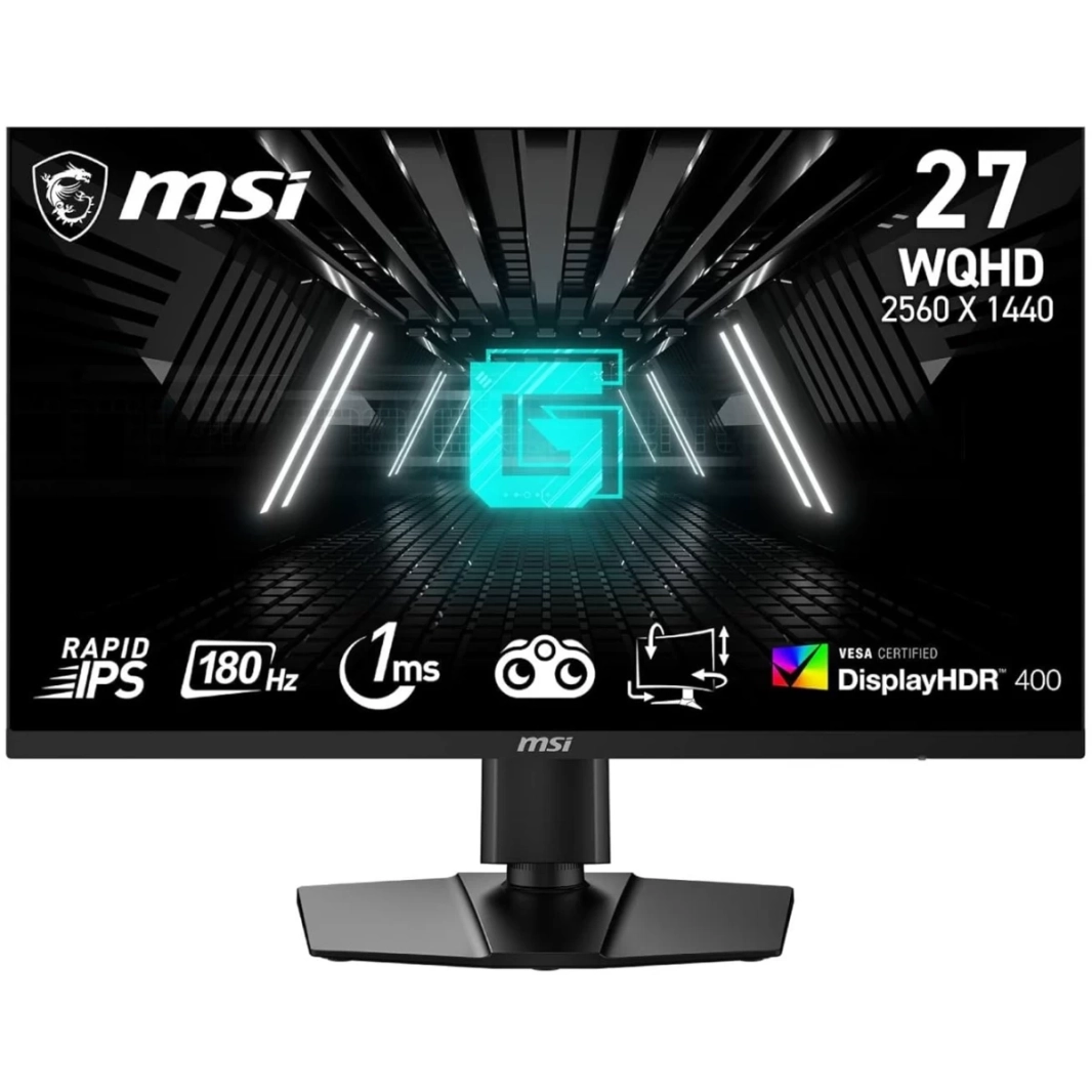 شاشة MSI G274QPF E2 مقاس 27 بوصة Rapid IPS 2K 180Hz 1ms HDR 400 Adaptive-Sync حامل قابل للتعديل مع 2x HDMI وDisplayPort وUSB C - أسود