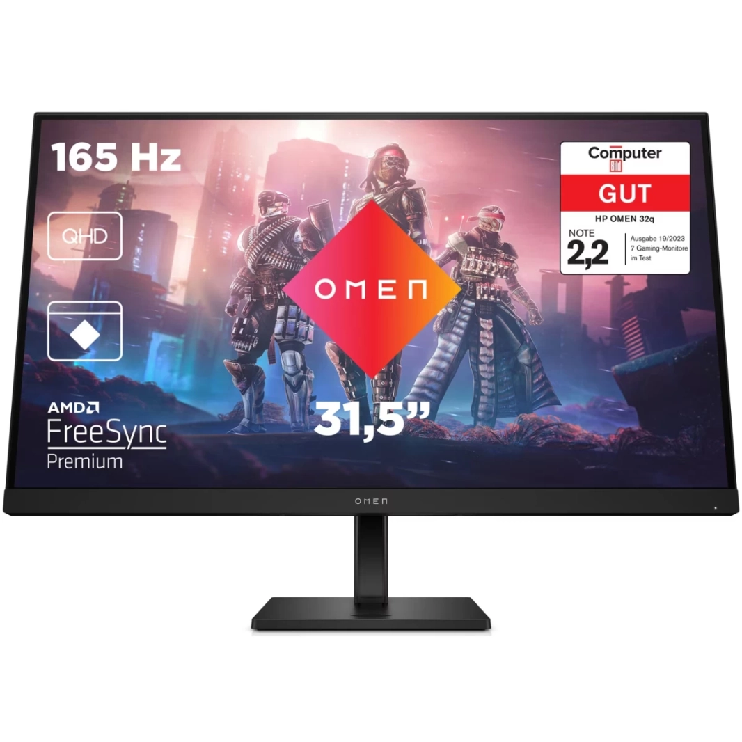 شاشة OMEN من HP 32q سريعة IPS 2K 165Hz 1ms HDR 400nits sRGB 99% DCI-P3 95% AMD FreeSync™ Premium حامل قابل للتعديل بالكامل مع 2x HDMI 2.0 وDisplayPort