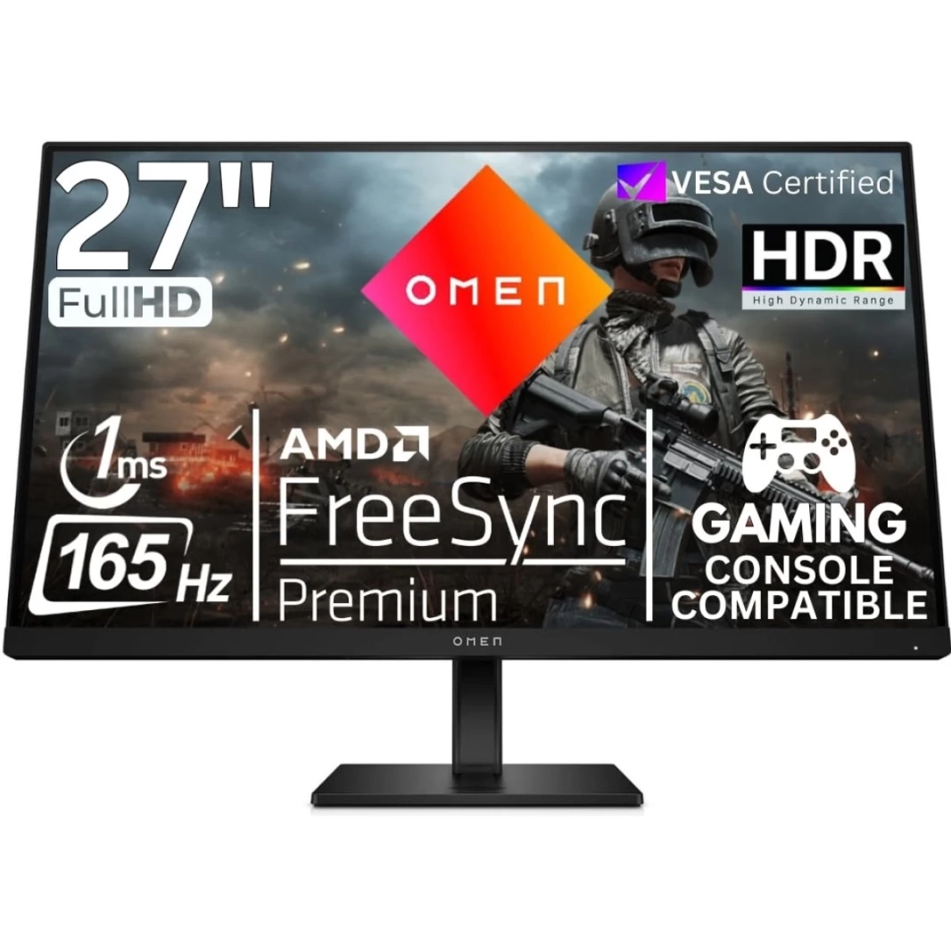 شاشة OMEN من HP 27q سريعة IPS 2K 165Hz 1ms HDR 400nits sRGB 99% DCI-P3 99% AMD FreeSync™ Premium حامل قابل للتعديل بالكامل مع 2x HDMI 2.0 وDisplayPort