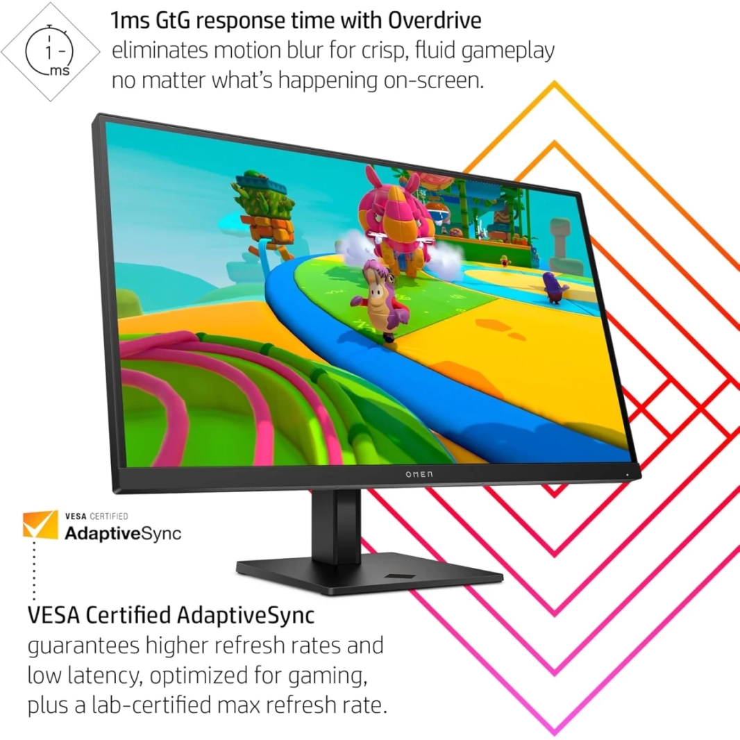 شاشة OMEN من HP 27q سريعة IPS 2K 165Hz 1ms HDR 400nits sRGB 99% DCI-P3 99% AMD FreeSync™ Premium حامل قابل للتعديل بالكامل مع 2x HDMI 2.0 وDisplayPort