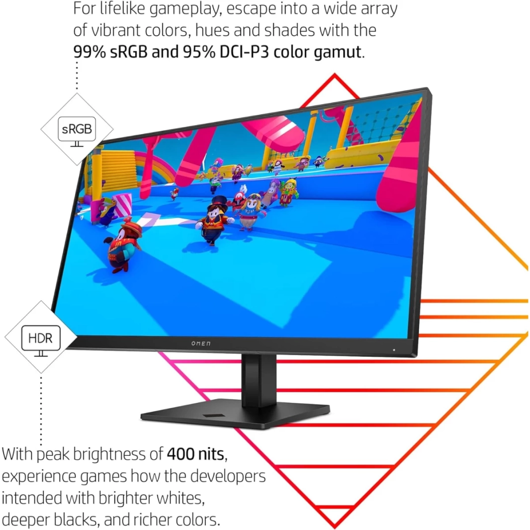 شاشة OMEN من HP 27q سريعة IPS 2K 165Hz 1ms HDR 400nits sRGB 99% DCI-P3 99% AMD FreeSync™ Premium حامل قابل للتعديل بالكامل مع 2x HDMI 2.0 وDisplayPort