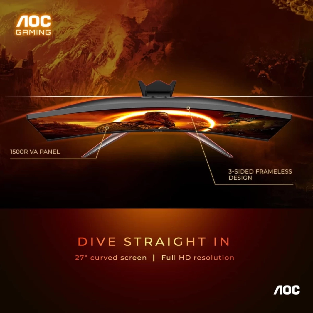 AOC C27G2Z 27" Curved 1500R Frameless 240Hz Ultra-Fast 0.5ms sRGB 120% Height Adjustable Freesync  w/ 2x HDMI 2.0 & DisplayPort