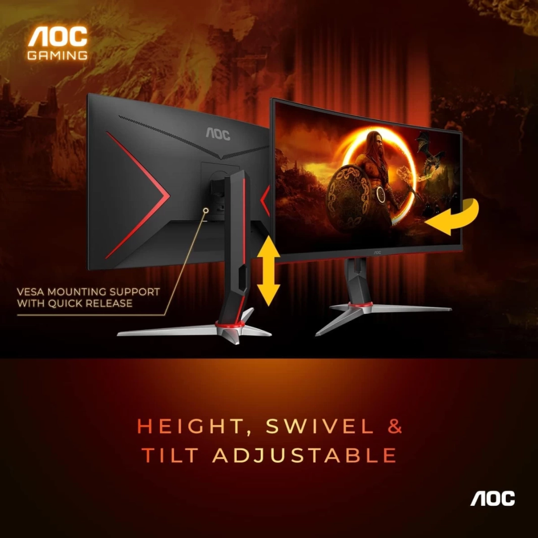 AOC C27G2Z 27" Curved 1500R Frameless 240Hz Ultra-Fast 0.5ms sRGB 120% Height Adjustable Freesync  w/ 2x HDMI 2.0 & DisplayPort
