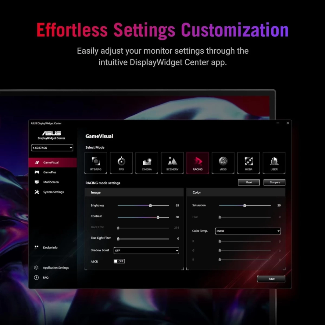 شاشة ASUS ROG Strix XG27ACS مقاس 27 بوصة بدقة 2K وسرعة IPS 180 هرتز ووقت استجابة 1 مللي ثانية وHDR400 و133% sRGB وتقنية Extreme Low Motion Blur Sync وG-Sync ومتوافقة مع USB C وDisplayWidget ومقبس ثلاث