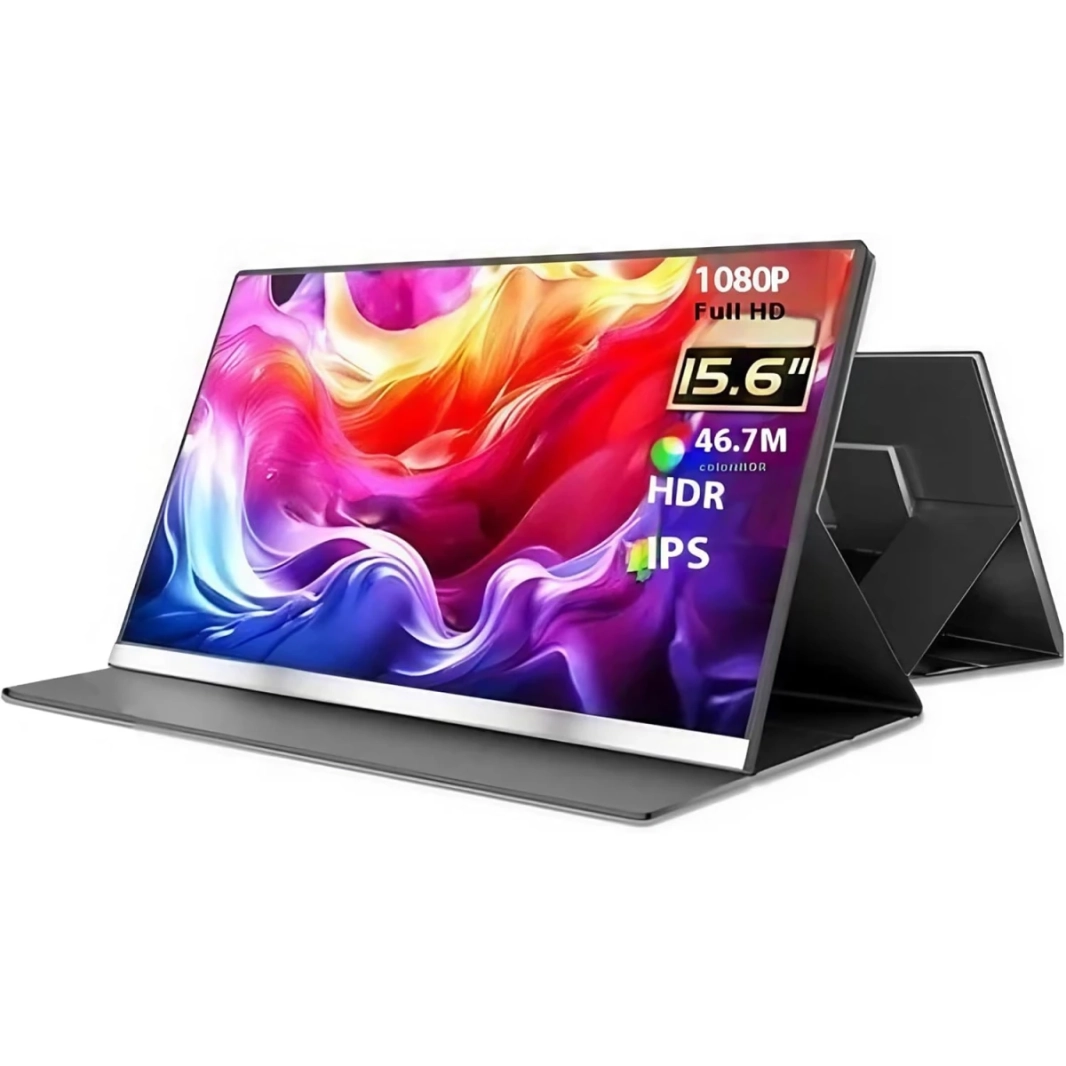 شاشة V2COM P4 المحمولة ذات الشاشة المزدوجة مقاس 15.6 بوصة بتقنية IPS Full HD مع منفذ HDMI وUSB C ومكبرات صوت مدمجة مضادة للتوهج وحافظة واقية