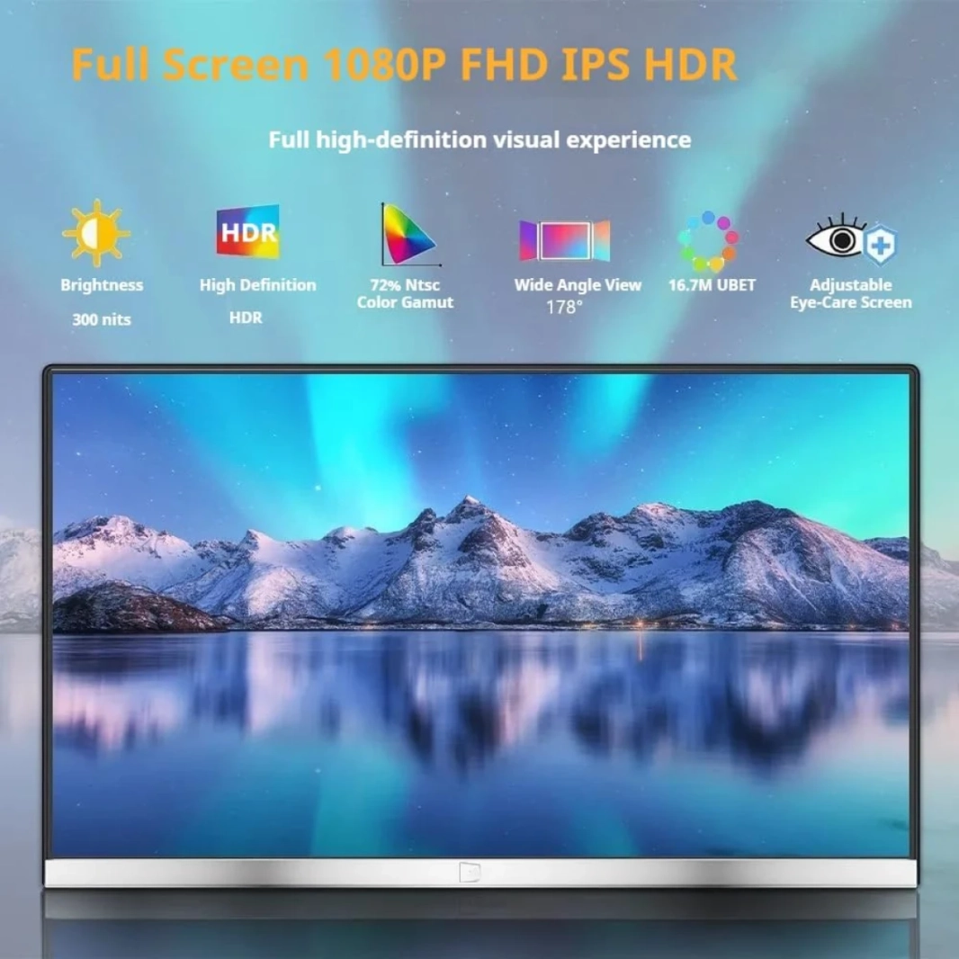 شاشة V2COM P4 المحمولة ذات الشاشة المزدوجة مقاس 15.6 بوصة بتقنية IPS Full HD مع منفذ HDMI وUSB C ومكبرات صوت مدمجة مضادة للتوهج وحافظة واقية