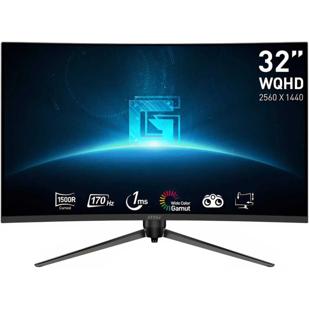 شاشة MSI G32CQ5P مقاس 32 بوصة WQHD 2K HDR جاهزة منحنية 1500R 170 هرتز 1 مللي ثانية بدون إطار AMD FreeSync حامل قابل للتعديل مع 2x HDMI ومنفذ عرض