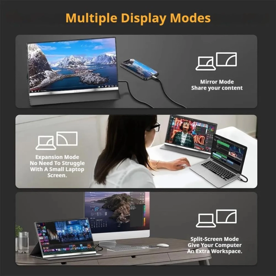 شاشة V2COM P4 المحمولة ذات الشاشة المزدوجة مقاس 15.6 بوصة بتقنية IPS Full HD مع منفذ HDMI وUSB C ومكبرات صوت مدمجة مضادة للتوهج وحافظة واقية