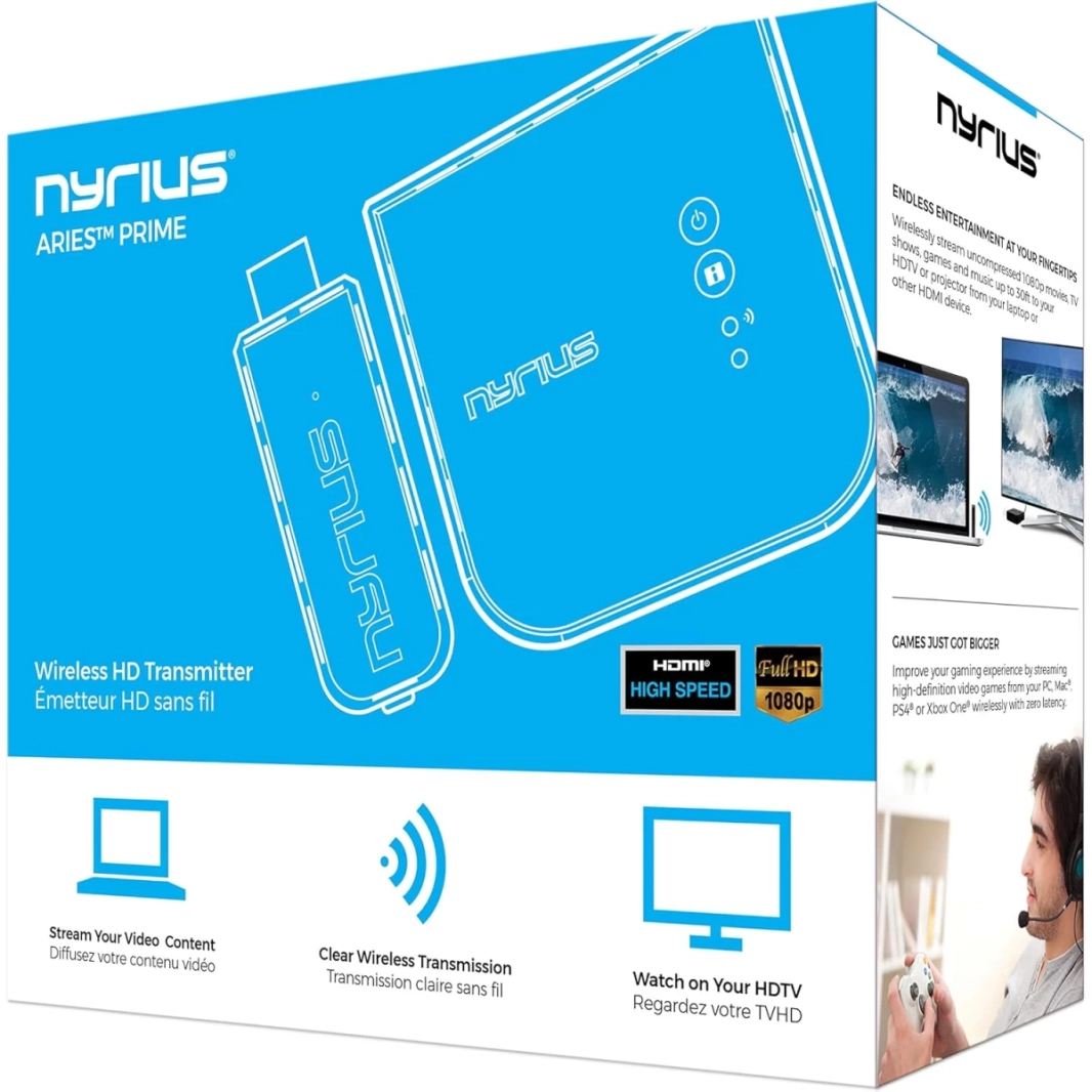 جهاز إرسال واستقبال فيديو HDMI لاسلكي Aries Prime لبث فيديو ثلاثي الأبعاد عالي الدقة 1080 بكسل والصوت الرقمي من الكمبيوتر المحمول والكمبيوتر الشخصي والكابل وNetflix وYouTube وPS إلى HDTV/Projector