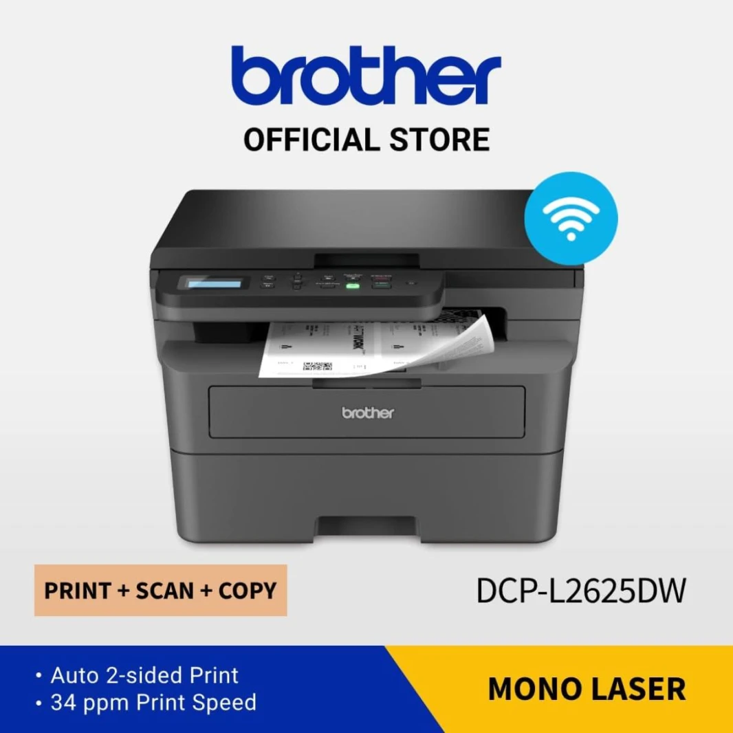 طابعة ليزر أحادية اللون Brother DCP-L2625DW، سرعة طباعة تصل إلى 34 صفحة في الدقيقة، مستوى ضوضاء 49 ديسيبل (أ)، USB عالي السرعة، اتصال سلكي ولاسلكي، درج إدخال سعة 250 ورقة، أسود