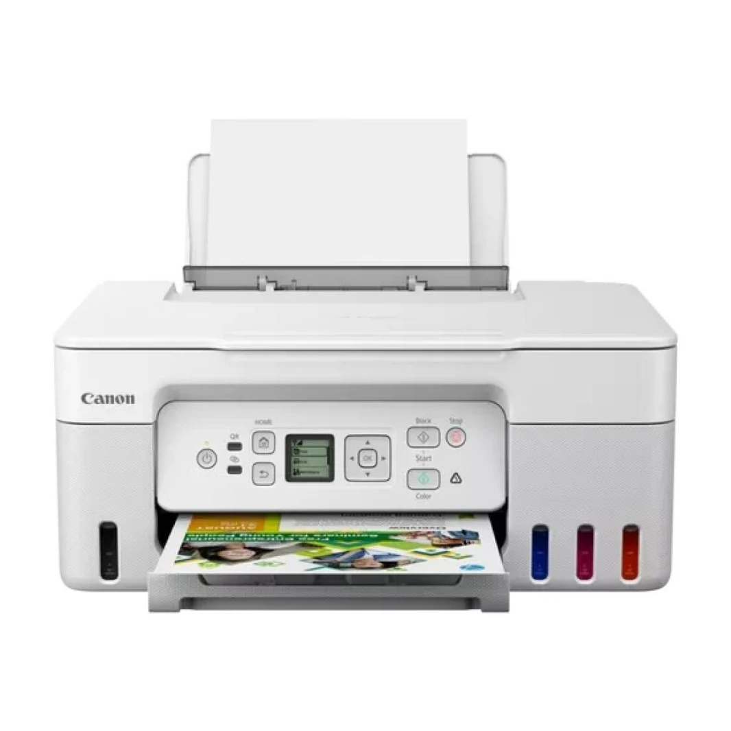 طابعة Canon PIXMA G3470 Series MegaTank اللاسلكية تطبع 6000 صفحة بالحبر الأسود (7600 في الوضع الاقتصادي) و7700 صفحة بالحبر الملون (8000 في الوضع الاقتصادي) - باللون الأبيض