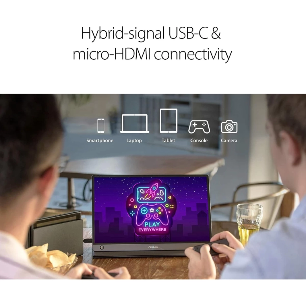 شاشة ASUS ZenScreen MB16AMT تعمل باللمس مقاس 15.6 بوصة IPS Full HD محمولة مضادة للتوهج ومكبرات صوت مدمجة ومنفذ USB Type-C وMicro HDMI ومكبرات صوت Eye Care