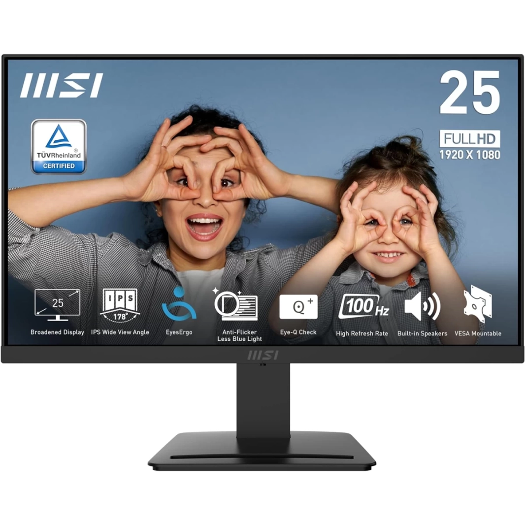 MSI PRO MP253 25" IPS Full HD 100Hz Less Blue Light PRO VESA Mountable Built-in Speakers Tilt-Adjustable HDMI & DP & VGA - Black