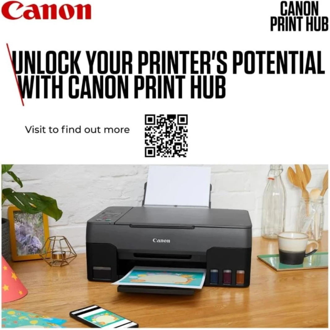 طابعة Canon PIXMA G3470 Series MegaTank اللاسلكية تطبع 6000 صفحة بالحبر الأسود (7600 في الوضع الاقتصادي) و7700 صفحة بالحبر الملون (8000 في الوضع الاقتصادي)