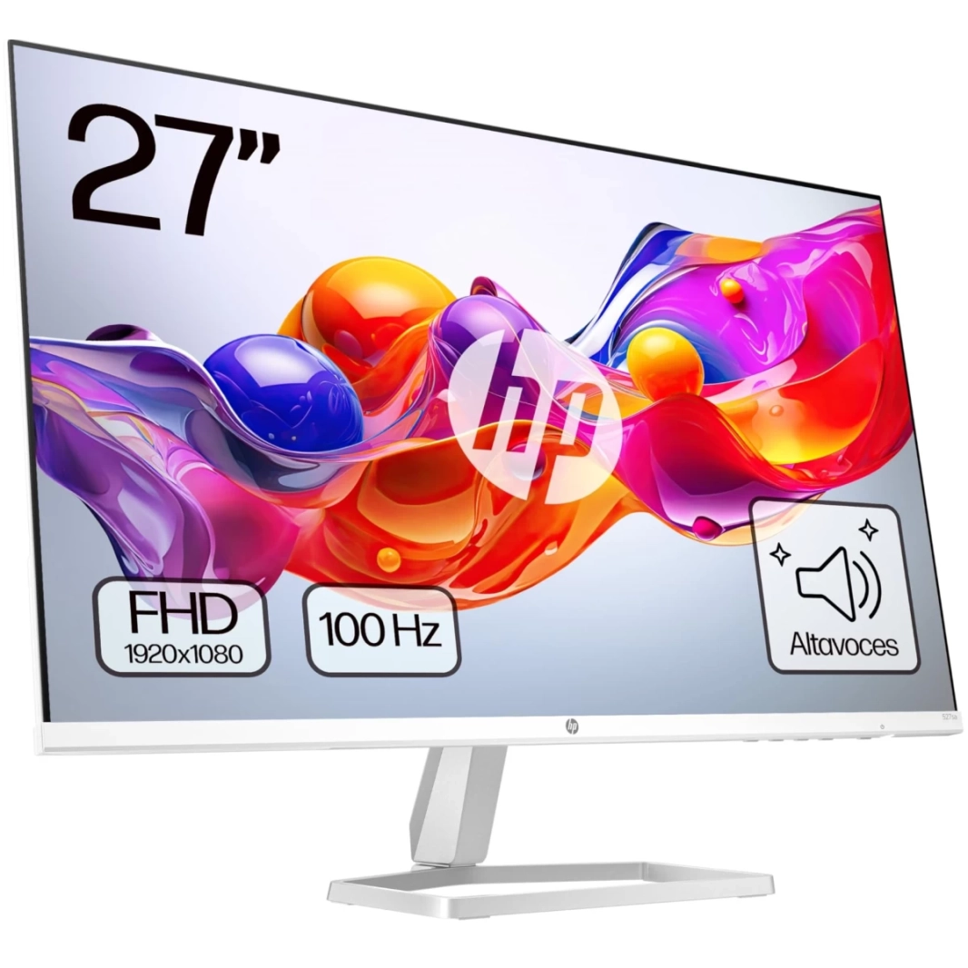 شاشة HP 527sa مقاس 27 بوصة فائقة النحافة IPS Full HD 100Hz True-Color Low-Blue Light Filter مع 99% sRGB 300 nits ومكبرات صوت مزدوجة مدمجة بقوة 2 وات - فضي وأبيض