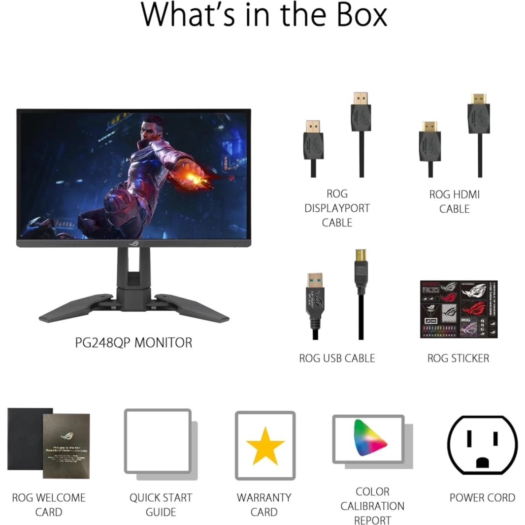 شاشة ASUS PG248QP ROG Swift Pro مقاس 24 بوصة، 540 هرتز، 0.2 مللي ثانية، HDR400 Esports-TN، NVIDIA G-SYNC، محلل انعكاس NVIDIA ULMB 2، قاعدة قابلة للتعديل، ترميز ESS