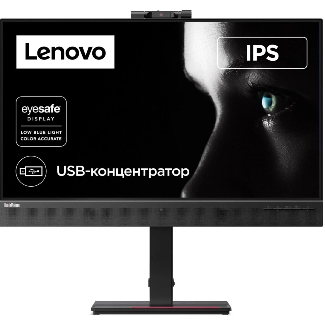 Lenovo ThinkVision T27hv-30 27" IPS 2K 74Hz Conferencing Monitor Adjustable Stand Built In 5MP IR+RGB Webcam & Speakers & Mic w/ HDMI 2.1, DP, USB C & USB Hub