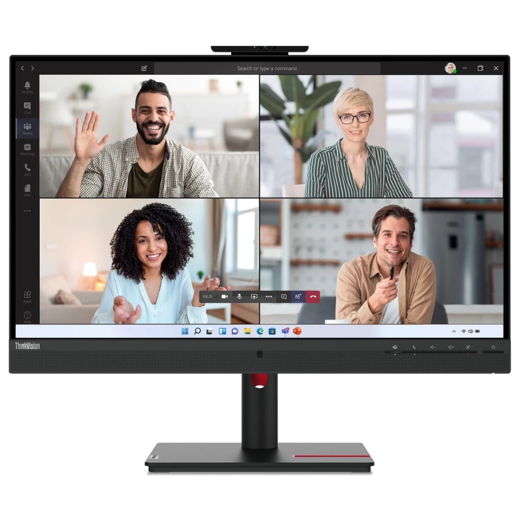 شاشة مؤتمرات Lenovo ThinkVision T27hv-30 مقاس 27 بوصة IPS 2K 74Hz مع حامل قابل للتعديل وكاميرا ويب 5 ميجا بكسل IR+RGB ومكبرات صوت وميكروفون مع HDMI 2.1 وDP وUSB C وUSB Hub