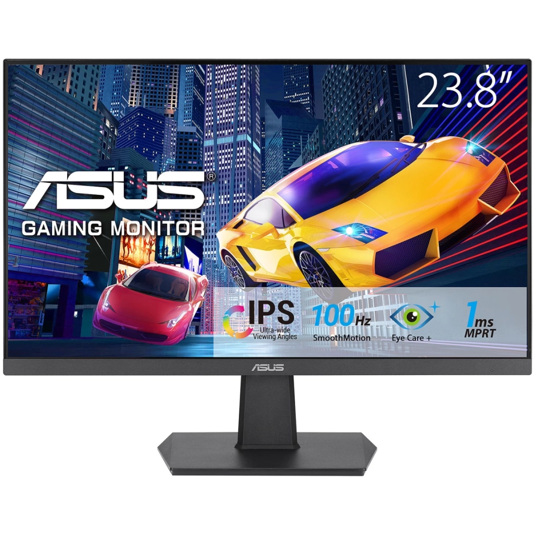 شاشة ASUS VA24EHF Eye Care Gaming مقاس 24 بوصة IPS Full HD بمعدل تحديث 100 هرتز ووقت استجابة 1 مللي ثانية وخالية من وميض الضوء الأزرق المنخفض ونحيفة للغاية وقابلة للتركيب على حامل VESA