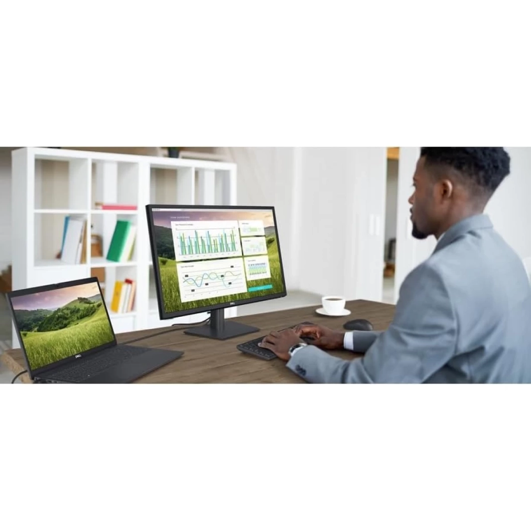 شاشة Dell E2723H مقاس 27 بوصة عالية الدقة بالكامل مضادة للتوهج وتقنية AMD FreeSync Flicker-Free وComfortView مع واجهة VGA وDisplayPort