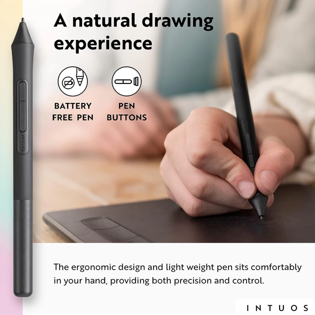 جهاز لوحي للرسم الرسومي Wacom Intuos Medium Bluetooth محمول للمعلمين والطلاب والمبدعين مع 4 مفاتيح سريعة قابلة للتخصيص لأجهزة Chromebook Mac OS Android وWindows - أسود