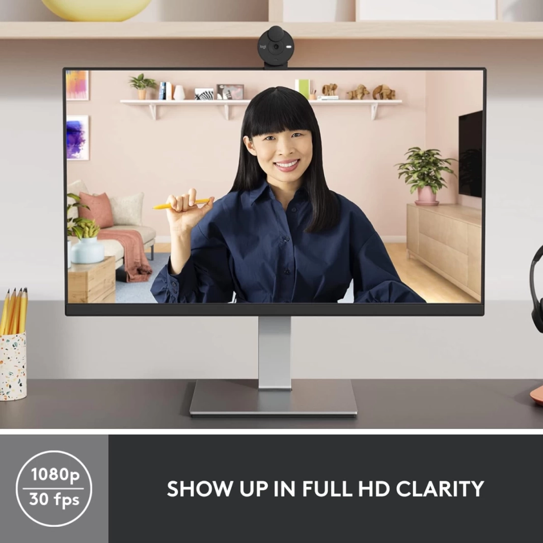 Logitech Brio 300 Full HD 1080p Webcam For Meetings & Works Auto-Light Balance w/ Noise Reduction Mic & Certified For Zoom USB-C - Black