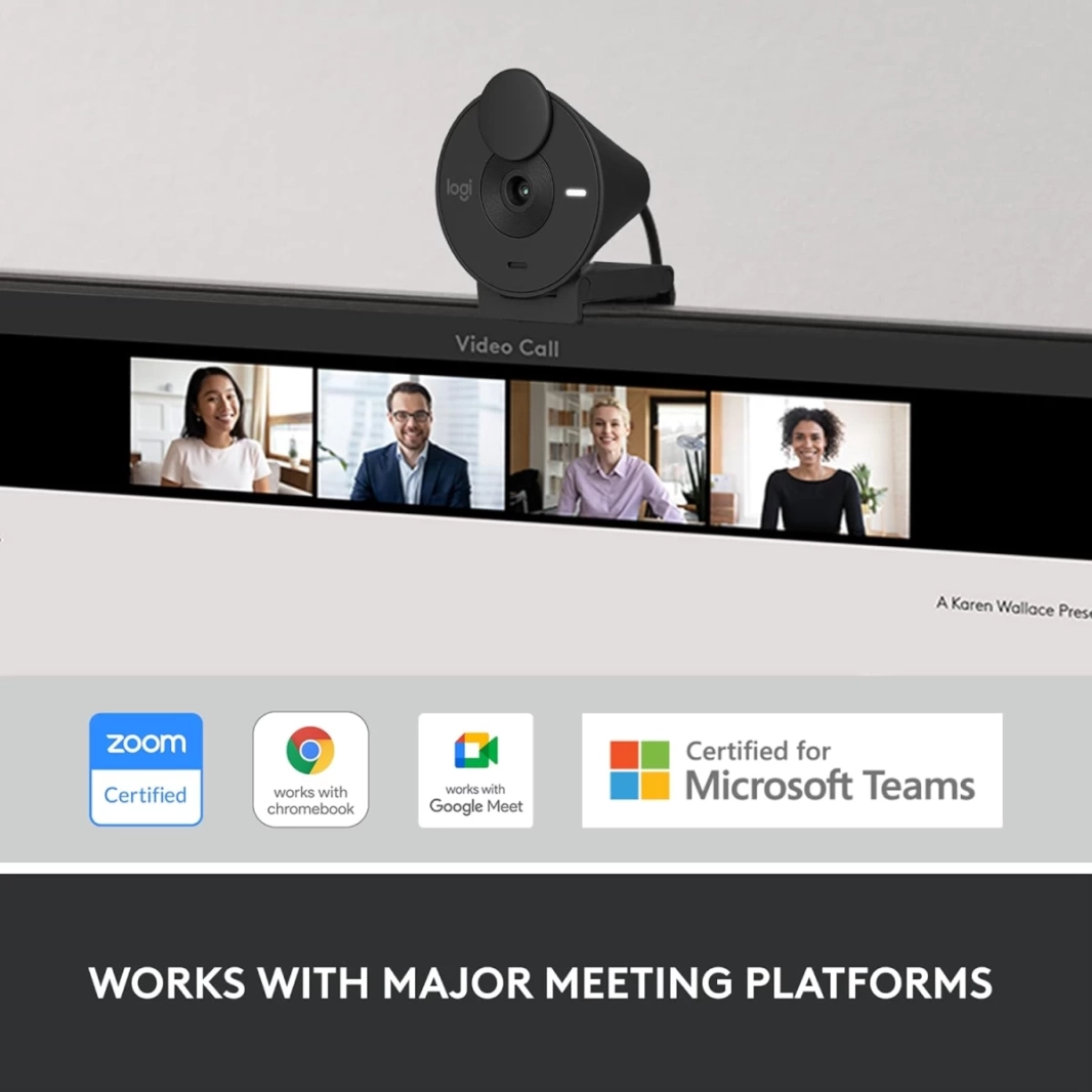 Logitech Brio 300 Full HD 1080p Webcam For Meetings & Works Auto-Light Balance w/ Noise Reduction Mic & Certified For Zoom USB-C - Black