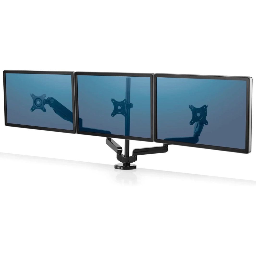 ذراع شاشة ثلاثي قابل للتعديل من Fellowes Platinum Series، أسود