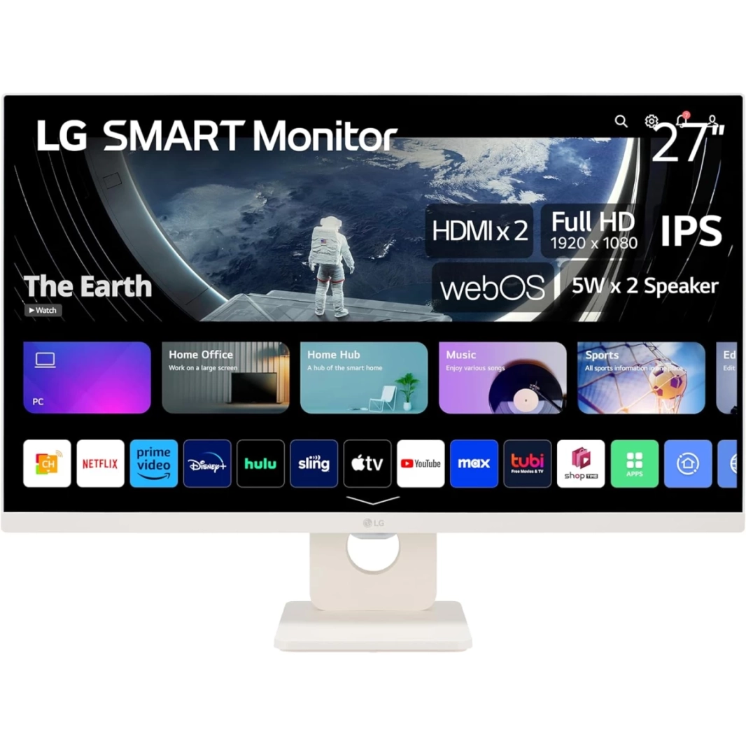 شاشة LG 32SR50F (2023) 32 بوصة ذكية IPS Full HD webOS 23 HDR10 Airplay 2 Screen Share Bluetooth 5Wx2 Stereo SpeakerTilt Stand HDMI & USB - أبيض