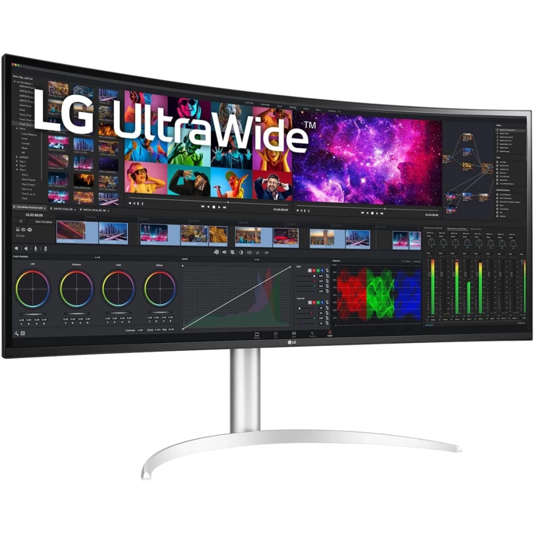 شاشة LG 40WP95C-W 40 بوصة منحنية فائقة العرض بدقة WUHD 5K Nano IPS 75 هرتز DCI-P3 98% HDR10 Thunderbolt 4 96 واط PD تصميم بدون حواف حامل قابل للإمالة/الارتفاع/الدوران