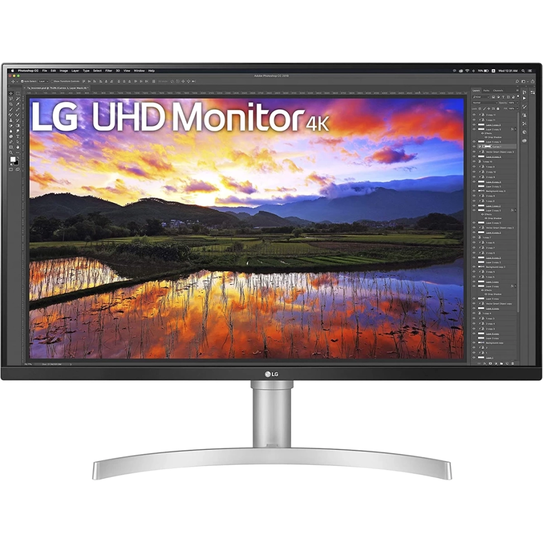 شاشة LG 32UN650-W مقاس 32 بوصة بدقة 4K وتقنية IPS HDR 10 DCI-P3 ونطاق ألوان 95% مع تصميم بدون حواف تقريبًا من 3 جوانب ومكبرات صوت مدمجة