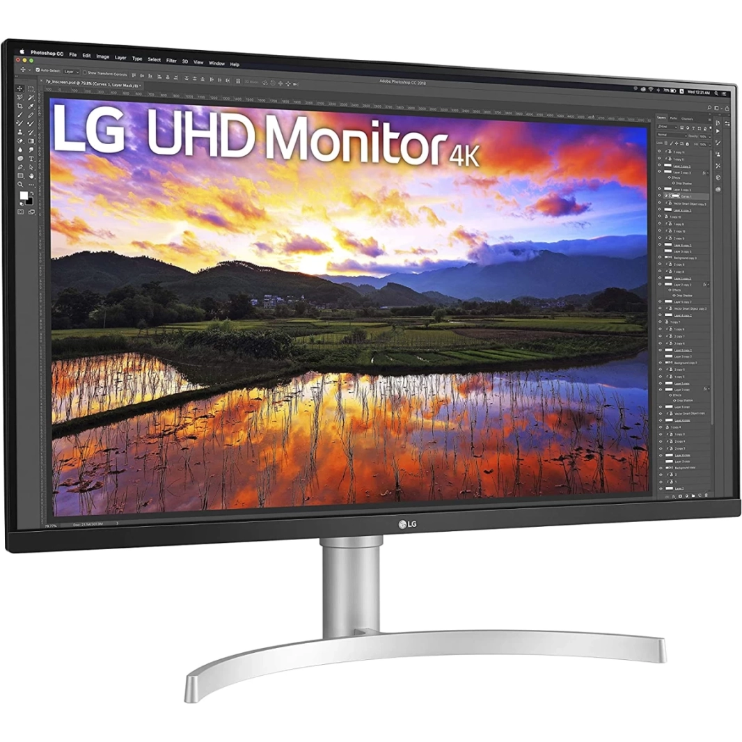 شاشة LG 32UN650-W مقاس 32 بوصة بدقة 4K وتقنية IPS HDR 10 DCI-P3 ونطاق ألوان 95% مع تصميم بدون حواف تقريبًا من 3 جوانب ومكبرات صوت مدمجة