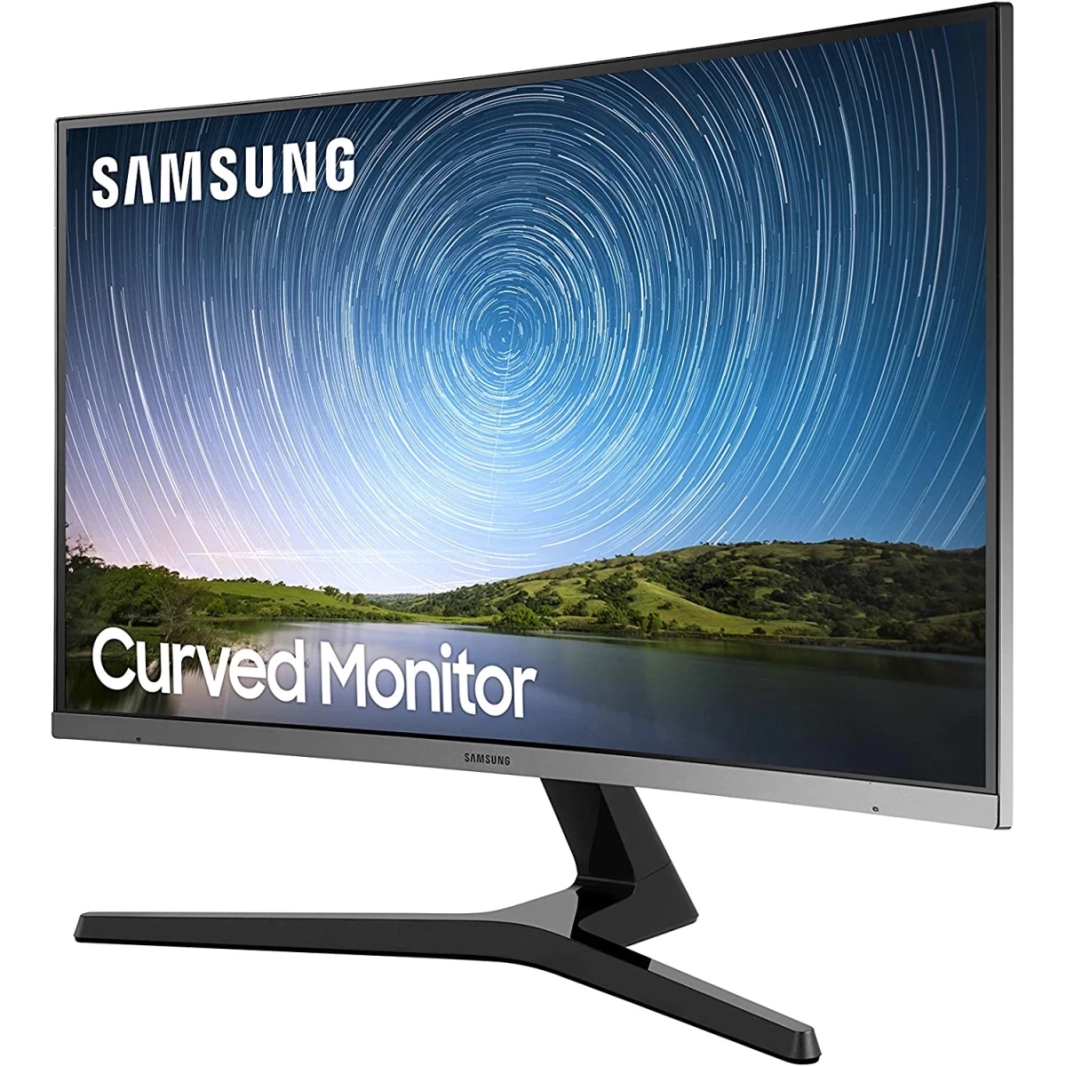 شاشة Samsung R500 المنحنية مقاس 32 بوصة بدقة Full HD بمعدل تحديث 75 هرتز ومدة استجابة 4 مللي ثانية وتقنية AMD FreeSync 3x بدون إطار - أزرق داكن ورمادي