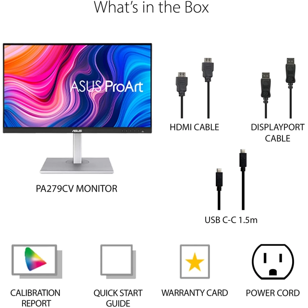 شاشة ASUS ProArt PA279CV مقاس 27 بوصة 4K HDR IPS 100% sRGB/Rec Calman Verified Eye Care قابلة للإمالة والدوران وتعديل الارتفاع