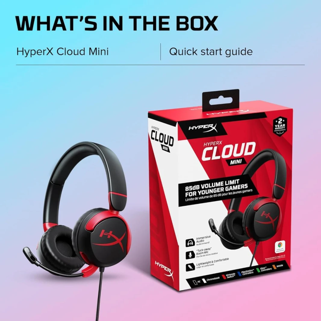 HP HyperX Cloud Mini Wired On Ear Headset 30 mm drivers Lightweight and comfortable Durable microphone with flip-to-mute - Black