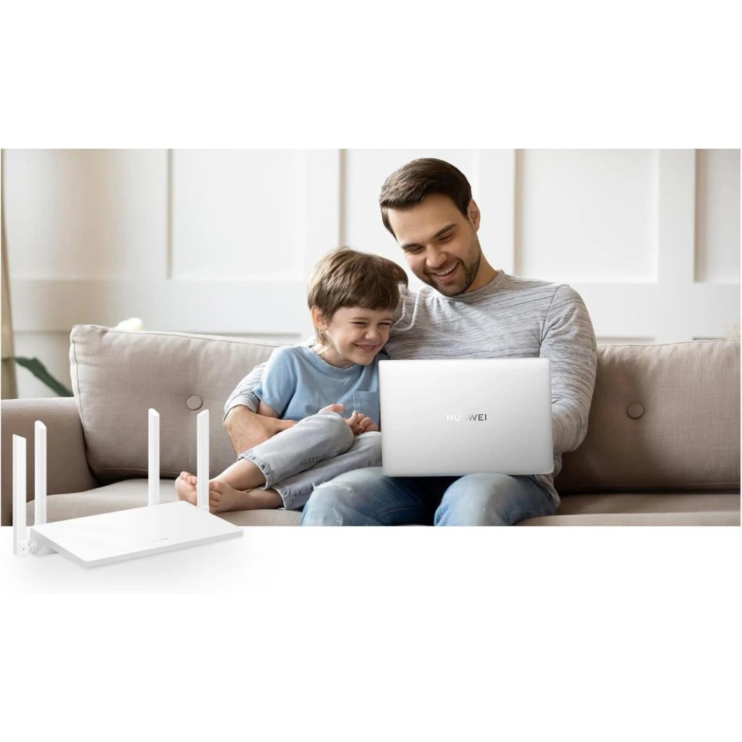 راوتر HUAWEI WiFi 6 اللاسلكي AX2 - يدعم 5 جيجاهرتز حتى 3000 ميجابت في الثانية، ومراقبة أبوية شاملة، و3 أوضاع متعددة للتكيف التلقائي مع شبكات WAN/LAN، ونواة مزدوجة