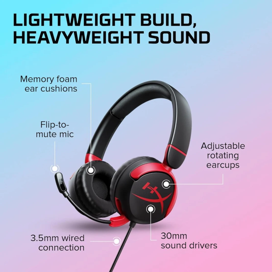 HP HyperX Cloud Mini Wired On Ear Headset 30 mm drivers Lightweight and comfortable Durable microphone with flip-to-mute - Black