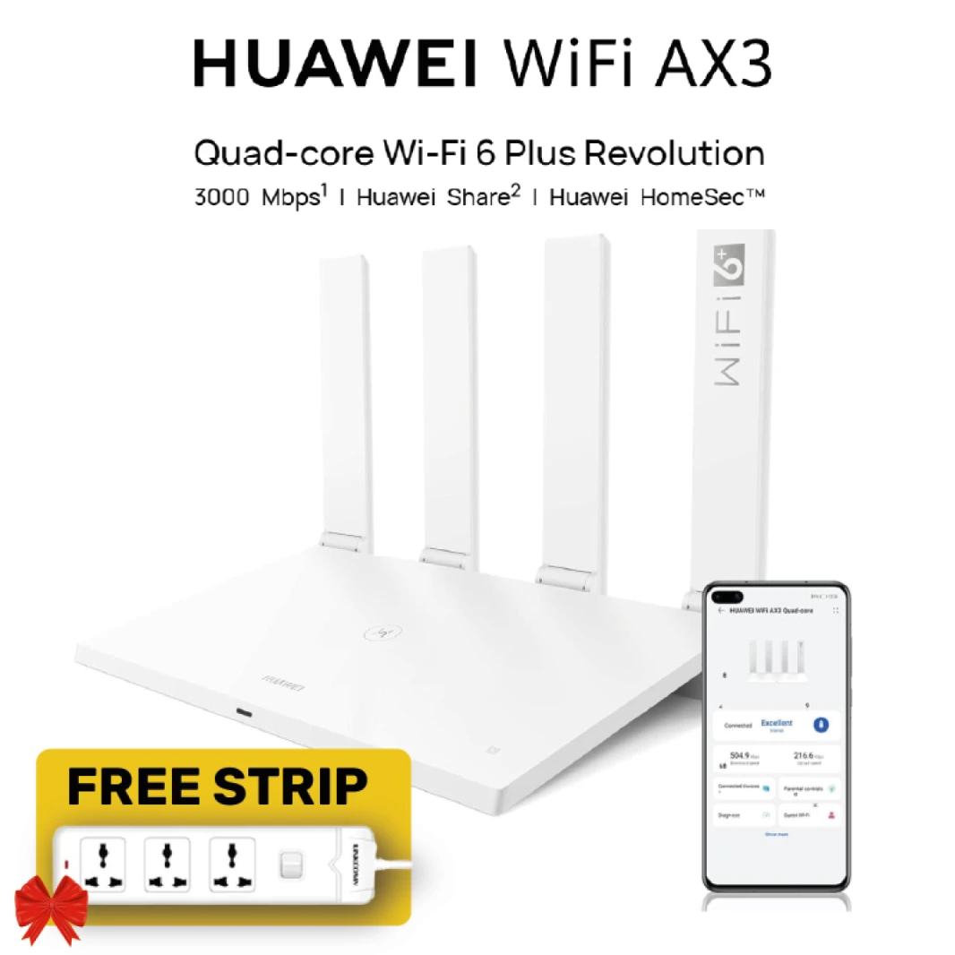 راوتر واي فاي HUAWEI AX3 بسرعة 3000 ميجابت في الثانية، واي فاي 6 بلس ريفولوشن رباعي النواة، تقنية OFDMA متعددة المستخدمين، نطاقات مزدوجة متعددة الأوضاع، Huawei Share، Huawei HomeSec