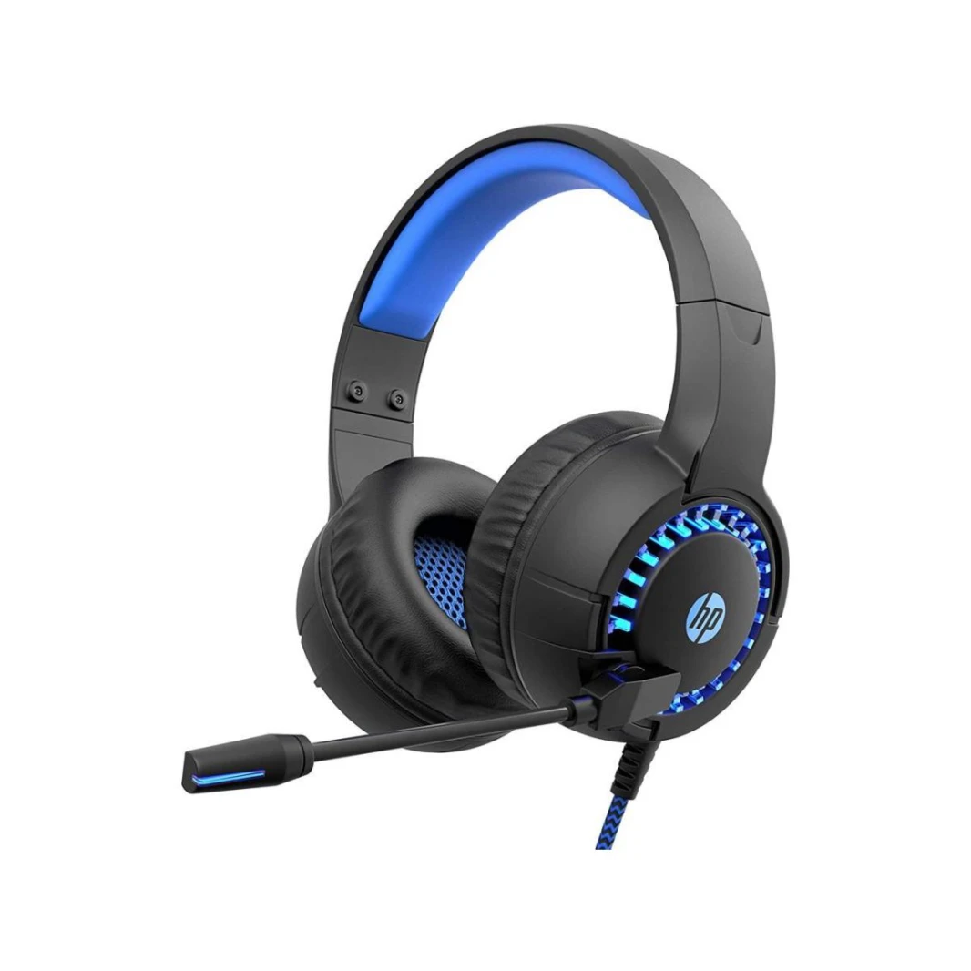 سماعة رأس للألعاب من HP فوق الأذن مع ميكروفون وإضاءة خلفية USB وAUX Stereo Jack للهواتف الذكية، بتصميم مريح، DHE-8011UM