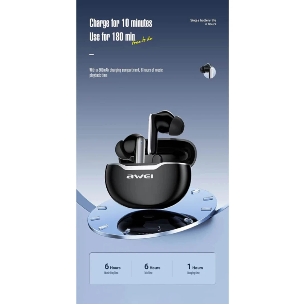 AWEI T50 4 Mic ENC Earphones Bluetooth  True Wireless Earbuds BT5.3 HIFI Headphone Touch Control Low Latency Mode ENC Earbud