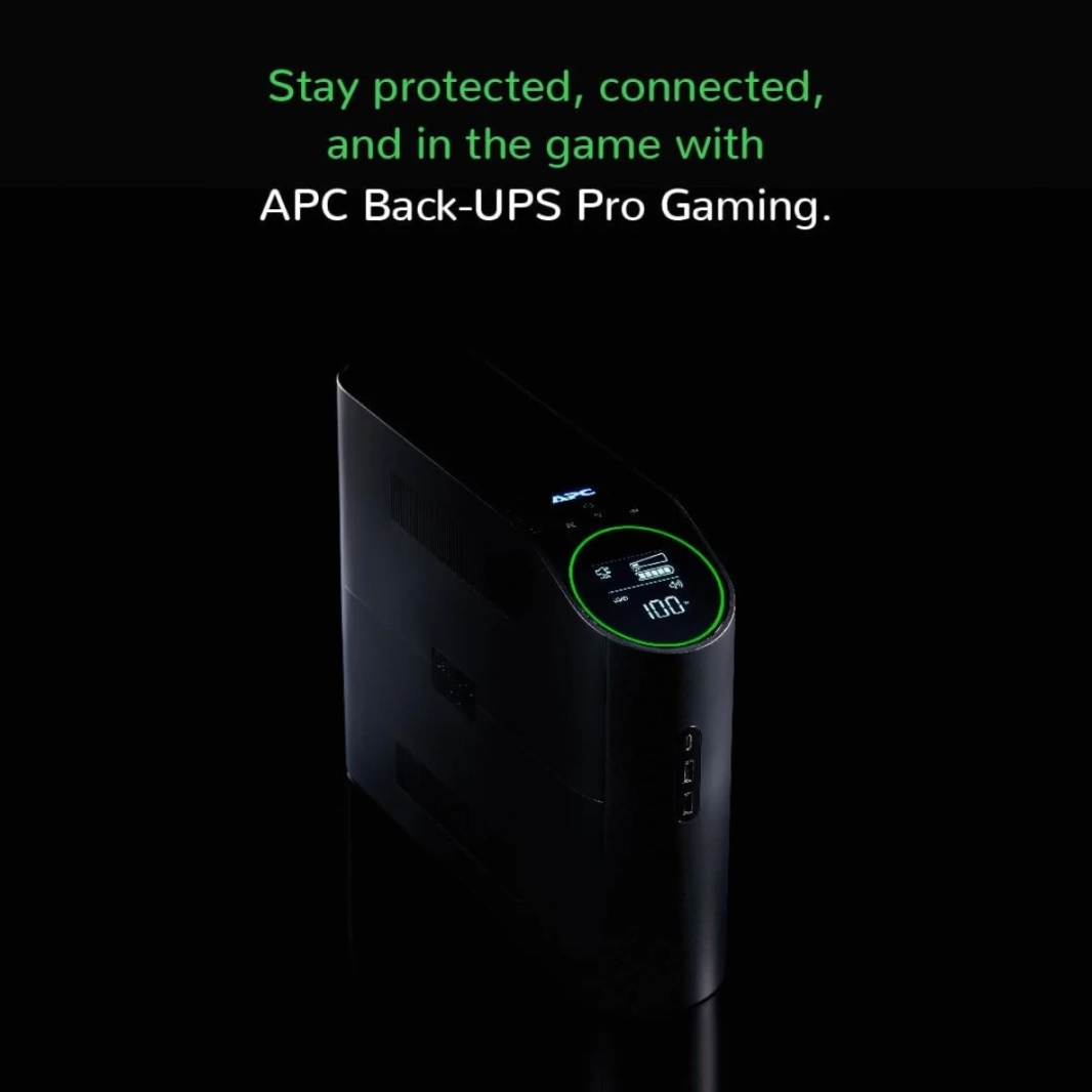 APC BGM2200B 2200VA 1320W Gaming Back UPS Pro Battery Backback & Surge Protector لأجهزة الكمبيوتر ووحدات التحكم في الألعاب أضواء RGB Pure Sine Wave - Midnight Black