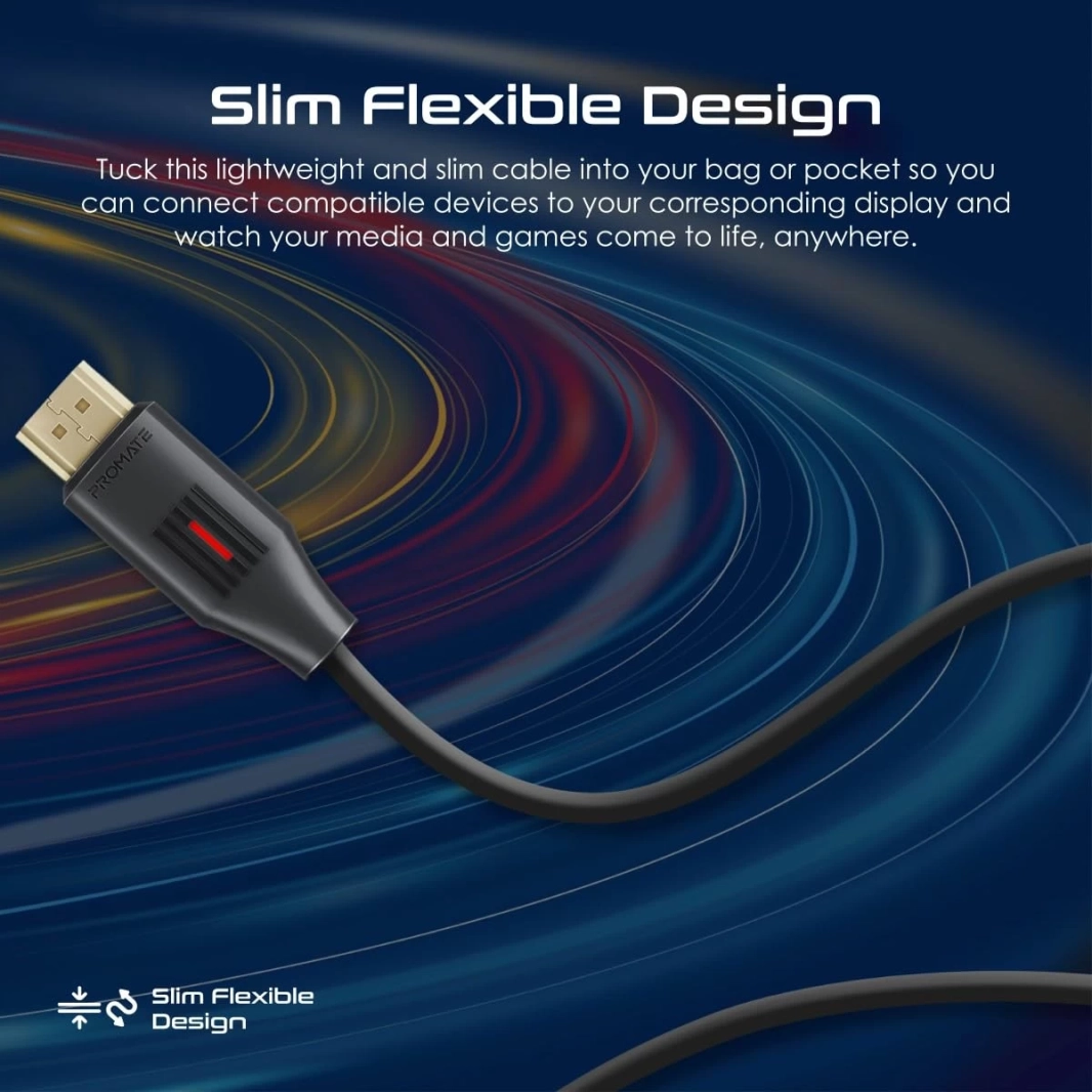 Promate ProLink4K60-150 HDMI 2.0 Cable 4K@60Hz Slim 1.5m 3D Video Support 18Gbps Bandwidth Ethernet Support & Gold-Plated Connectors