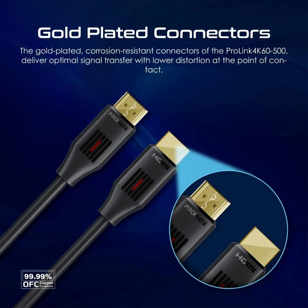 Promate ProLink4K60-150 HDMI 2.0 Cable 4K@60Hz Slim 1.5m 3D Video Support 18Gbps Bandwidth Ethernet Support & Gold-Plated Connectors
